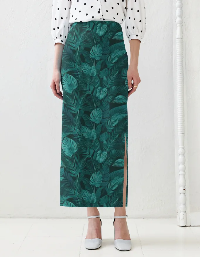Emerald Cascade Pencil Skirt